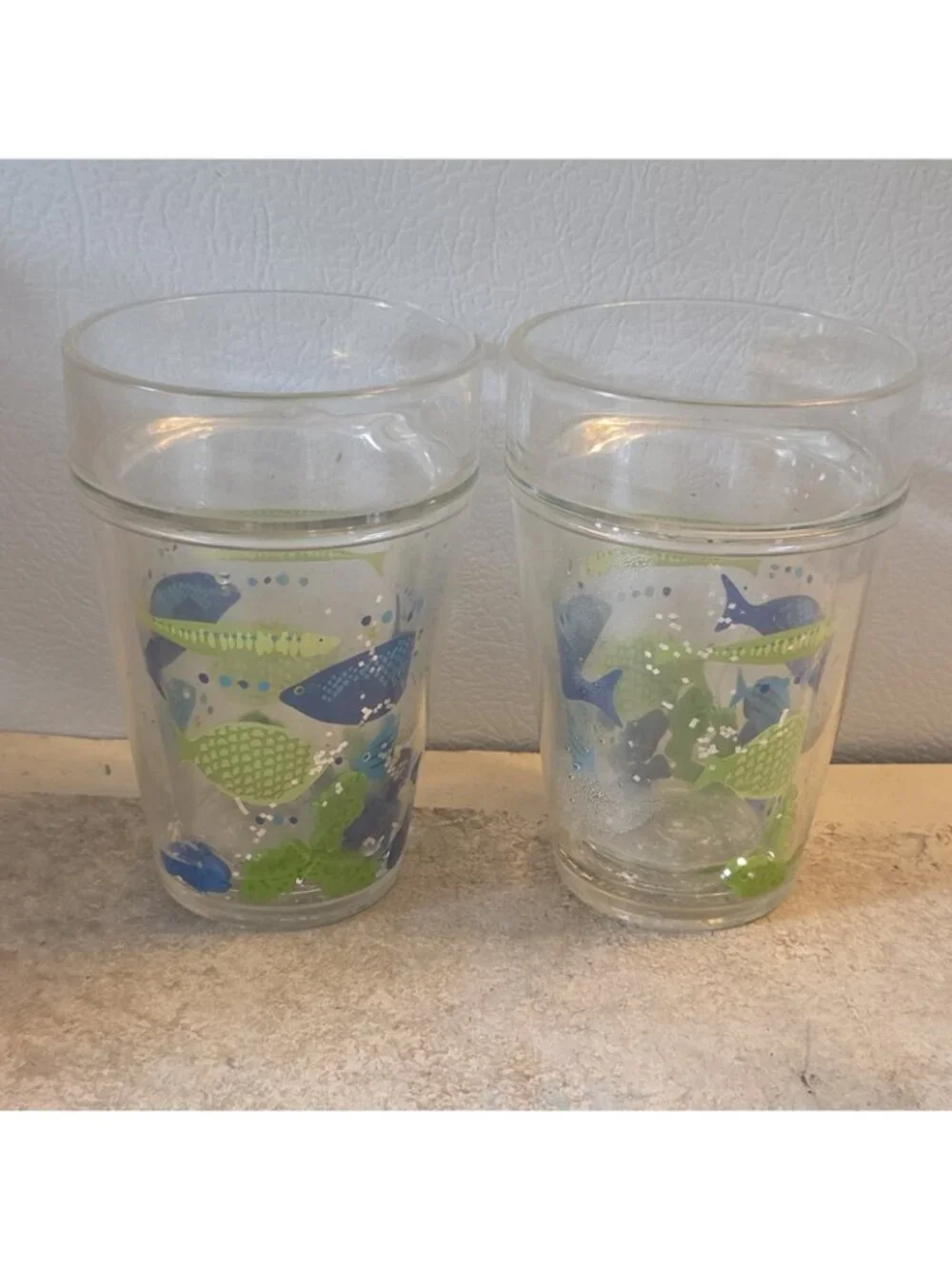 2 Small Thermal Tumblers Juice Glasses Fish Design Plastic Child's